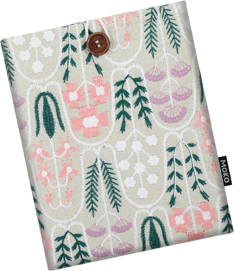 MoKo 6-7" Embroidered Daisy Padded Sleeve Pouch for Fire 7 2022, 7" Kindle Colorsoft Signature Edition 2024, Kindle 11/10/8 Gen, Paperwhite 11th/10th Gen, Pouch for Voyage/Kobo eReader, Beige Plants - Image 1